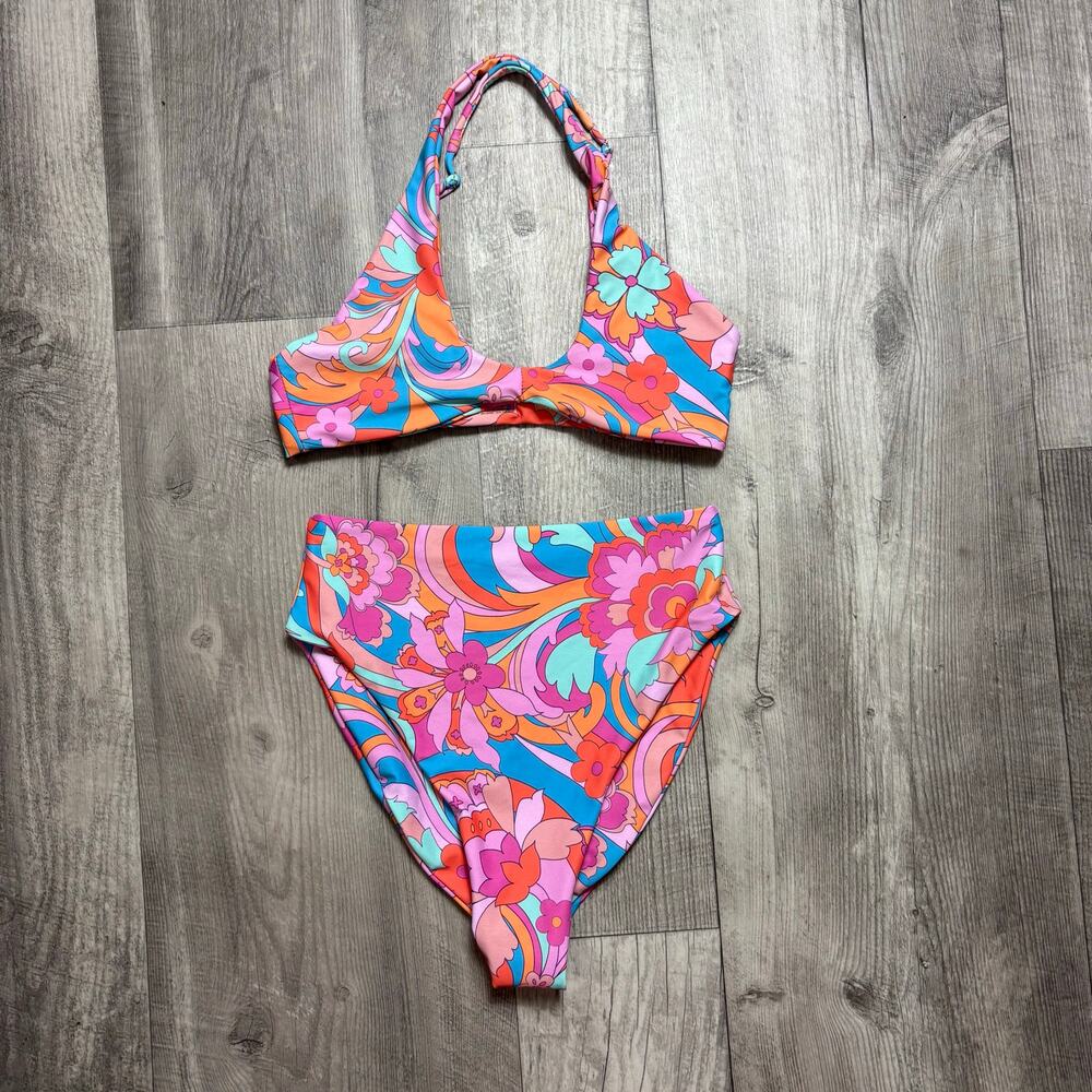 Skatie Pink & Orange Floral High-Waist Bikini Set